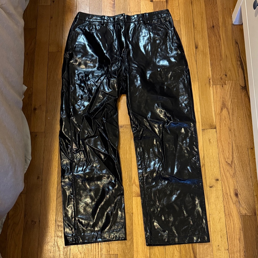 High Waisted Faux Patent Pants